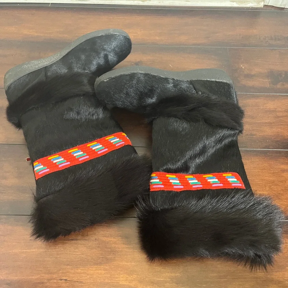 Oscar Sport Pony Hair Fur Boots Womens 40 Black‎ Excellent Apres Ski Italy Boho